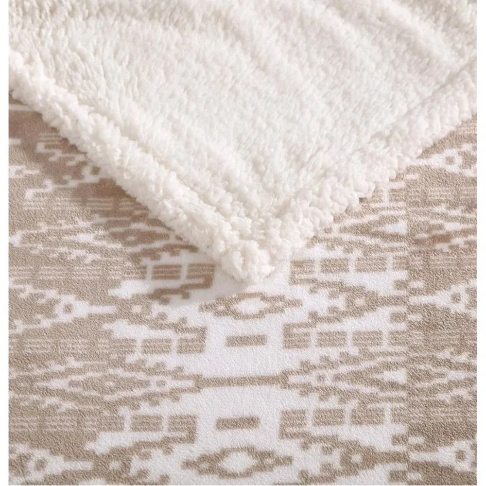 Eddie Bauer‎ Throw Blanket Sherpa Fleece Cozy San Juan Oyster Beige 50